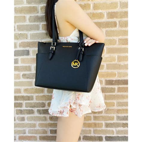 michael kors saffiano top zip tote black|Michael Kors large Hamilton bag.